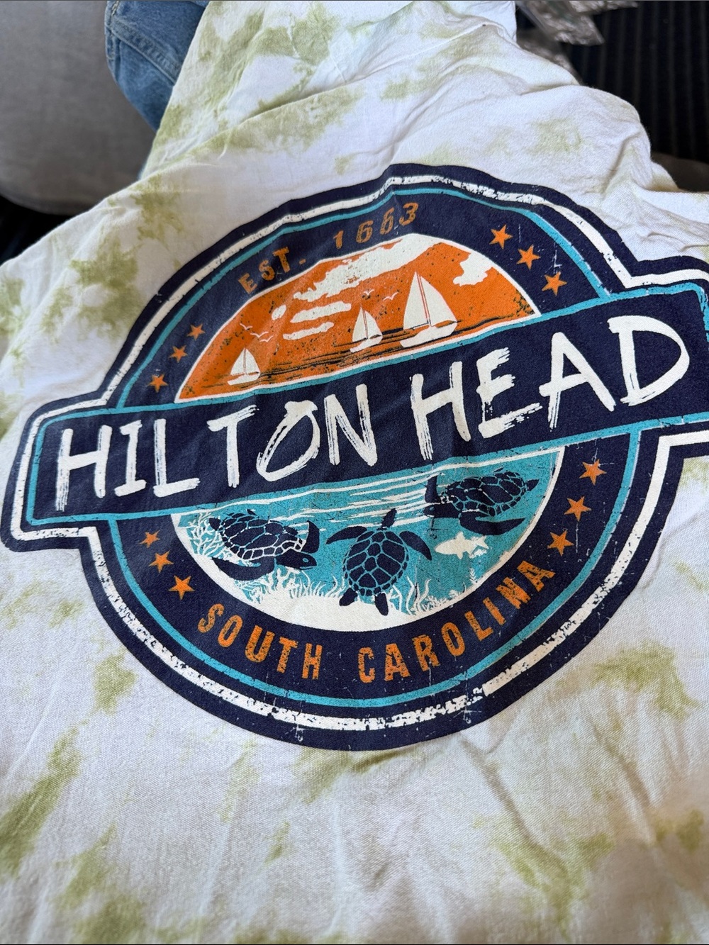 Hilton Head Graphic Jean Jacket - White with Teal & Orange Print